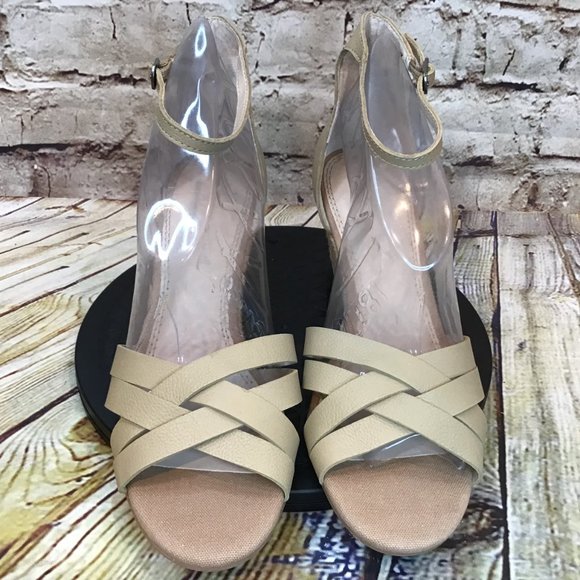 Splendid Womens Beige Woven Leather Open Toe Ankle Strap Jute Wedge Sandals 9 M - Picture 2 of 9